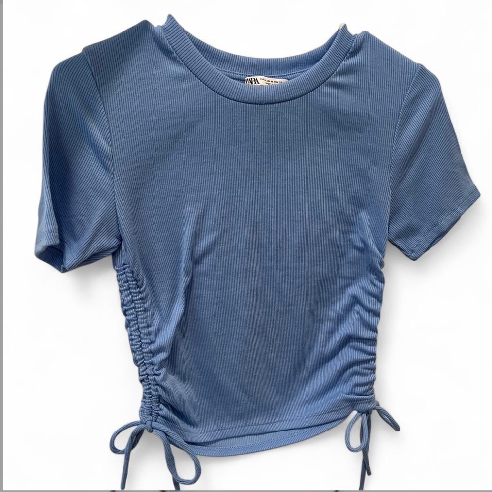 Zara Blue Ruched Short Sleeve Tee